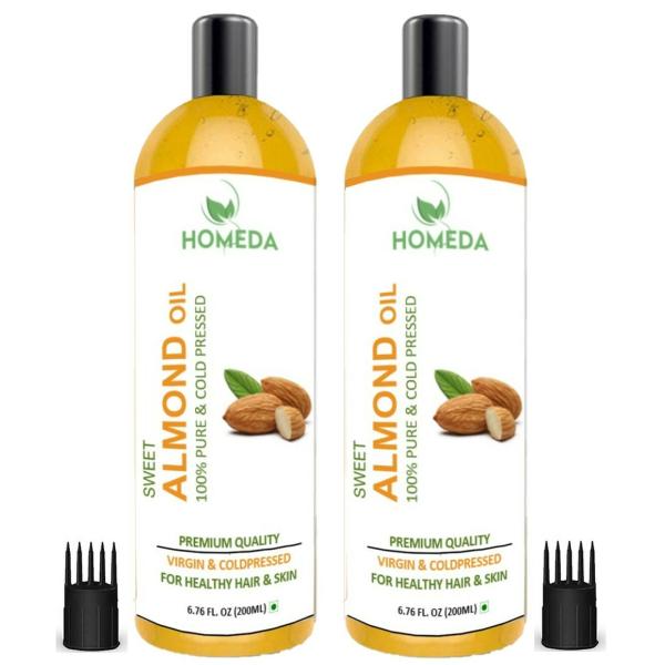 Homeda Pure Cold Pressed Sweet Almond Oil (400 ml) for Face, Hair Growth, Skin, Baby Massage