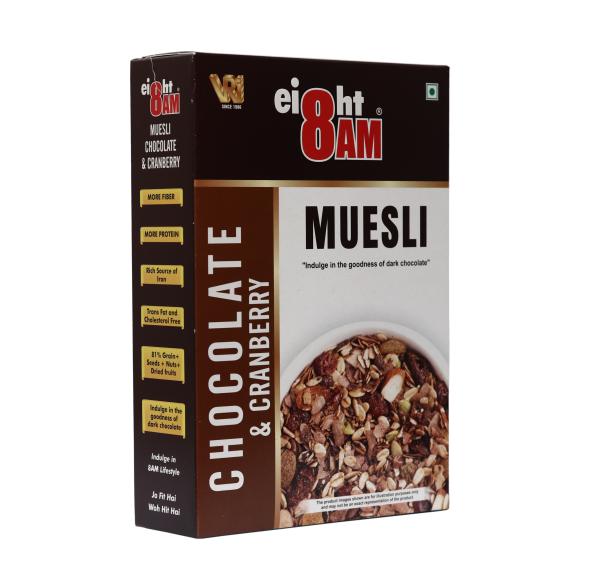 8AM Museli Breakfast Cereals (Chocolate & Cranberry) Pack of 2 425 g ...