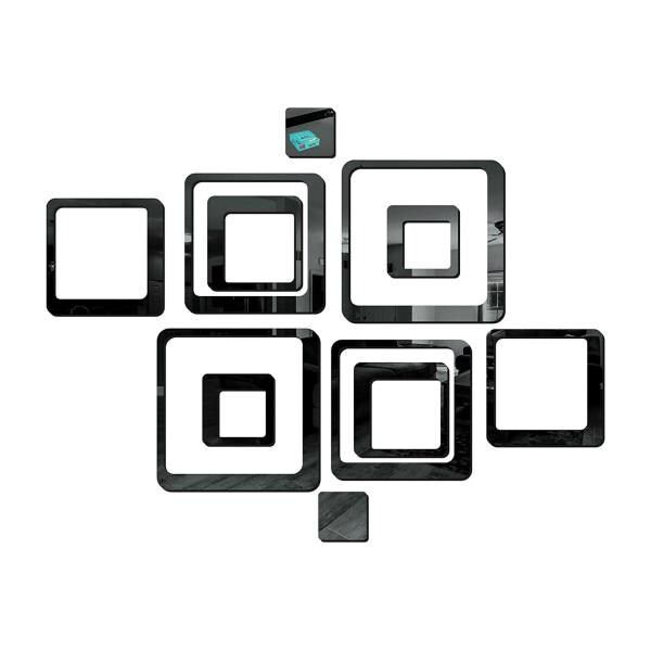 Look Decor Black Square Black 3D Acrylic Mirror Wall Sticker (Pack Of
