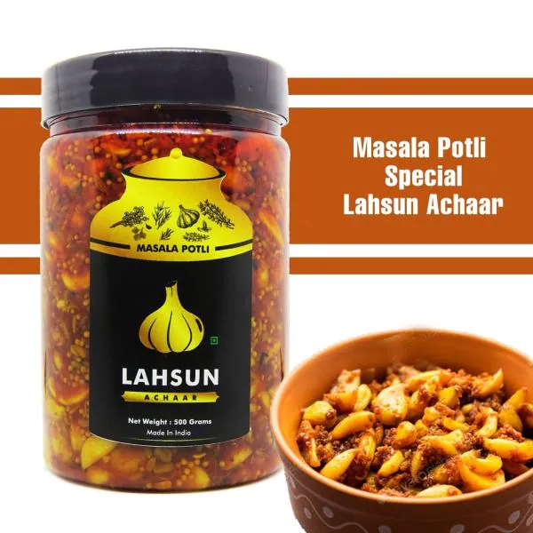 MASALA POTLI Homemade Garlic Pickle & Spoon Lahsun Ka Achaar Grade