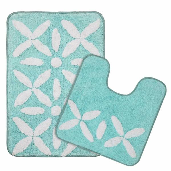 Saral Home Easy Living Light Blue Cotton Bath Mat With Contour 40x60 cm
