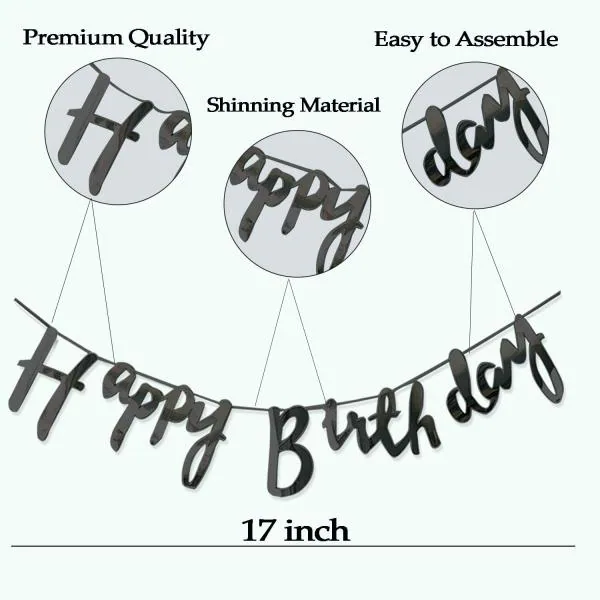 AMFIN Happy Birthday Black Banner / Happy Birthday Decoration / Banner