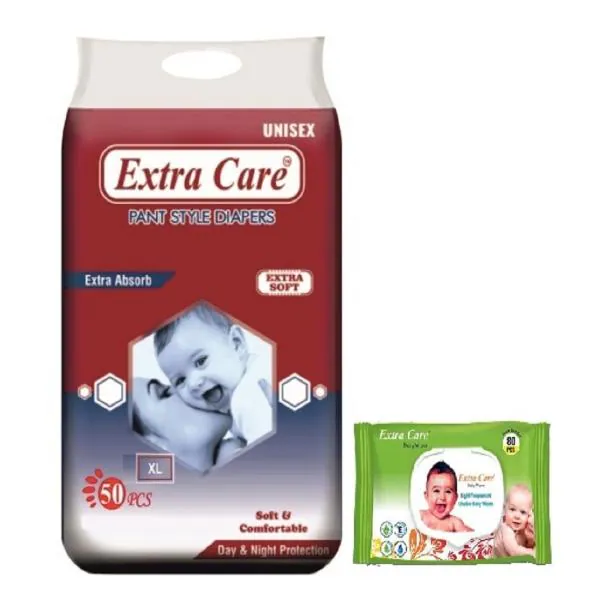 Extra Care Baby Pant Diaper XL size (50 piece) + Extra Care Baby Wipes (80 piece) JioMart
