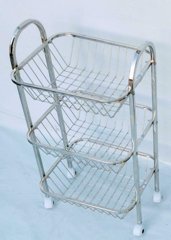 TSW Stainless Steel 3 Shelf Round Pipe Stand Trolley with wheel Utensil