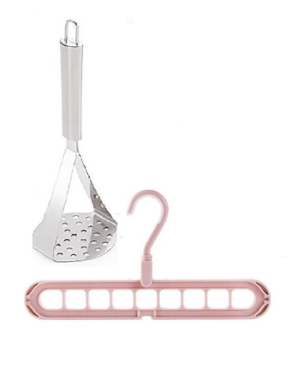BLUE WONDER Stainless Steel Big Potato Masher With Plastic Multi Hanger