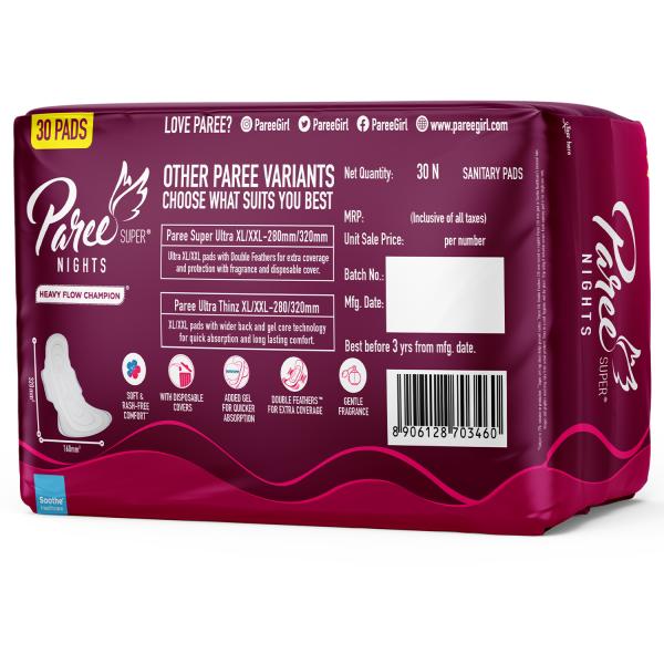 Paree Super Nights Sanitary Pads with Double Feather for Heavy Flow