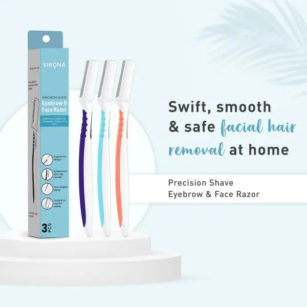 Sirona Reusable Eyebrow & Face Razor for Women 3 Razors Painless