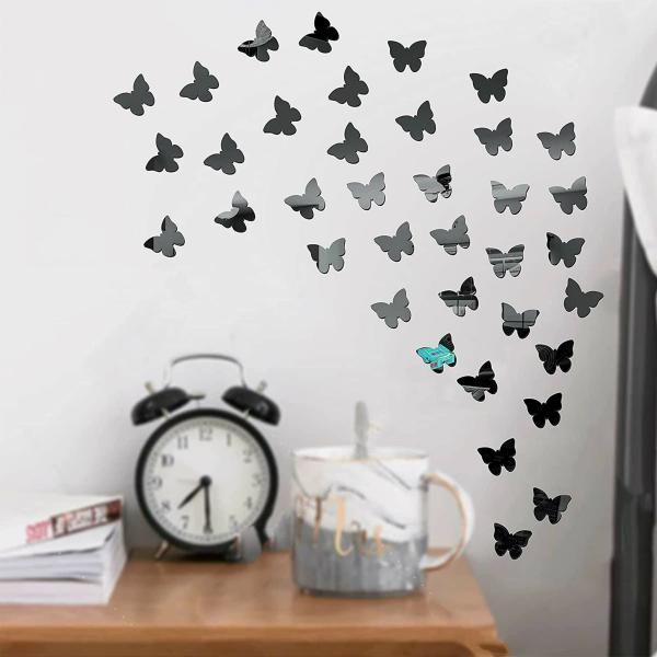Look Decor Black Butterfly Black 3D Acrylic Mirror Stickers (Pack Of