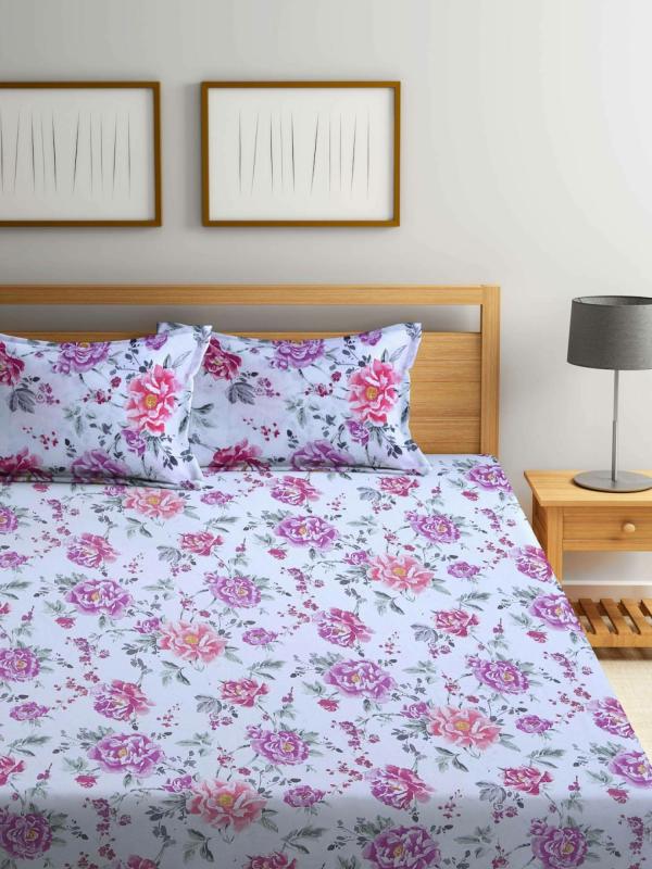 Bombay Dyeing 144 TC Cotton Double Size Abstract Flat Bedsheet (Purple