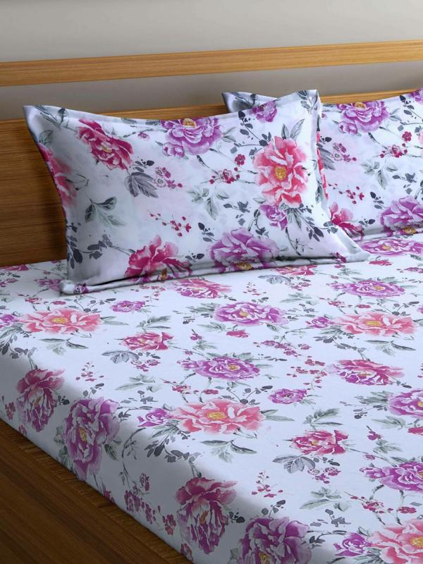 Bombay Dyeing 144 TC Cotton Double Size Abstract Flat Bedsheet (Purple