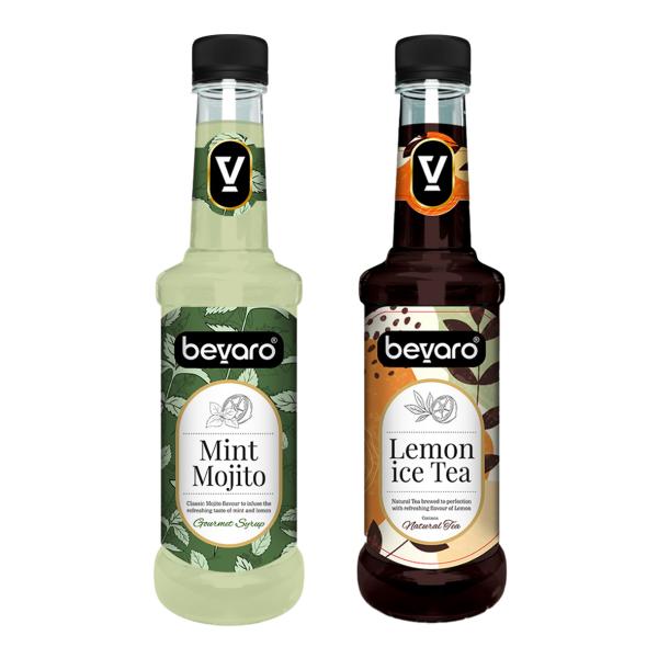 BEVARO Lemon Ice Tea Syrup and Mint Mojito Syrup Combo, 300ml each