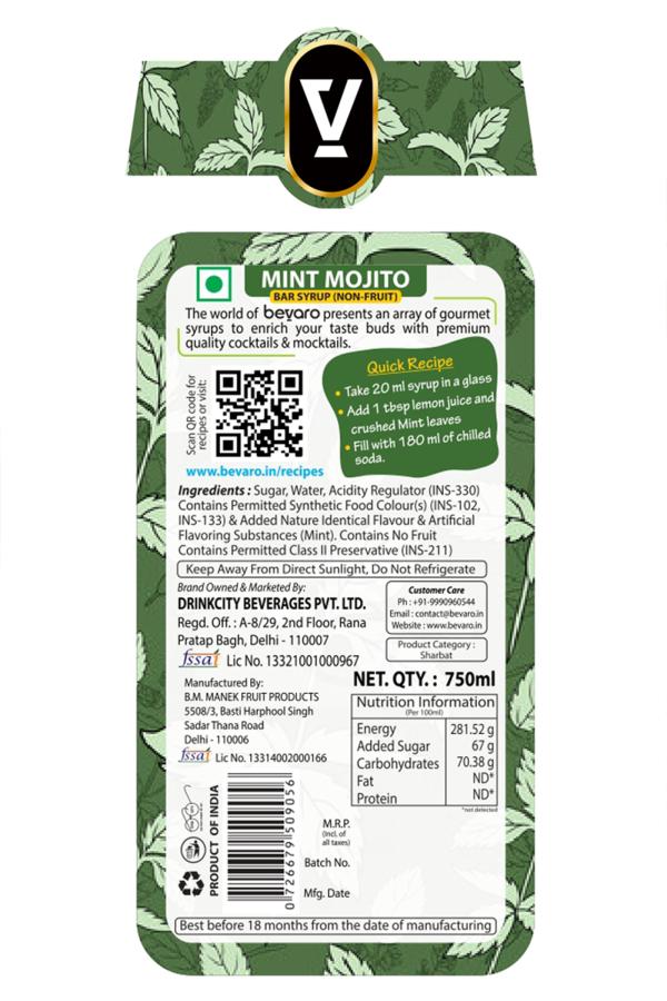 BEVARO Lemon Ice Tea Syrup and Mint Mojito Syrup Combo, 300ml each