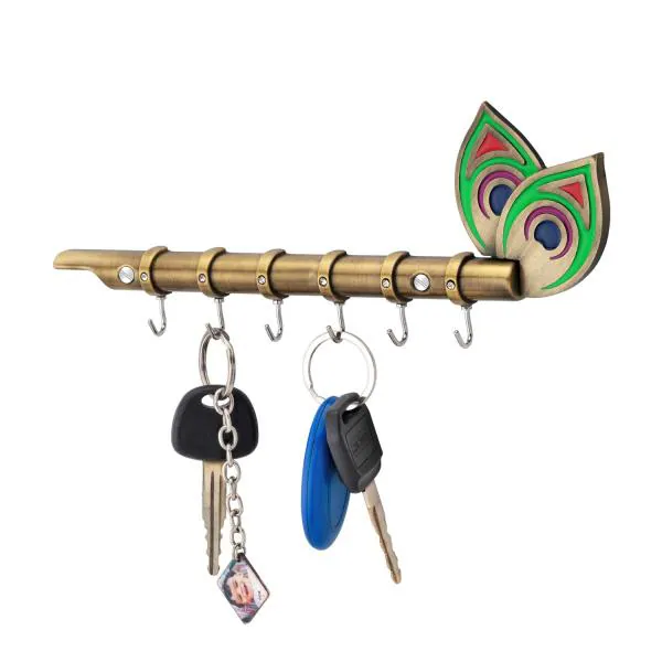 Indeed Krishna's Flute & Peacock Quills Key Stand, Key Holder for Home