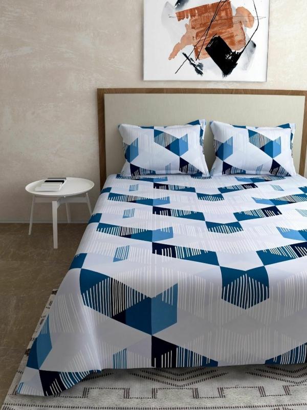 Salona Bichona 100 Cotton 120 Tc Blue Abstract Printed King Size