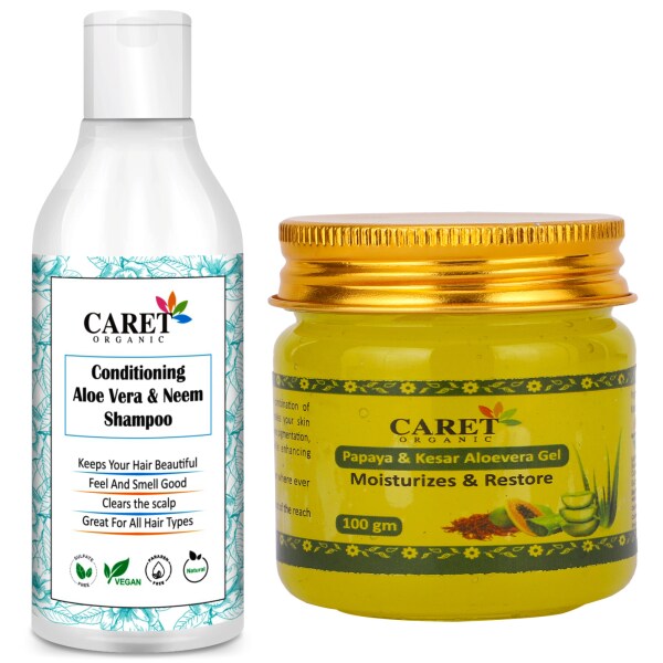 Caret Organic Conditioning Aloevera & Neem Shampoo (300ml) AND Papaya, Kesar & Aloevera Gel