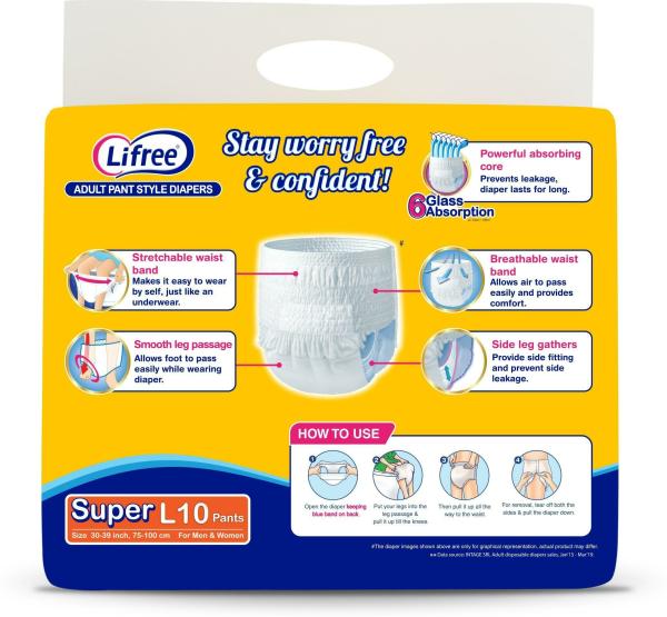 LIFREE Disposable Adult Diapers Large 10 pc. JioMart