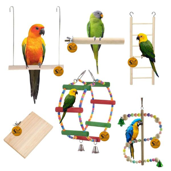 Sage Square Wooden Bird Toys Combo Ladder Wheel Platform Perch Swing