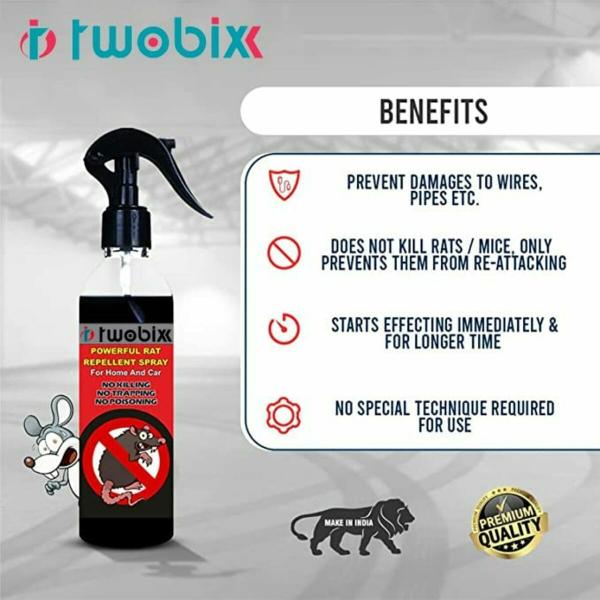 TWO BIX Rat Repellent Spray for Car, Mouse Repellent Spray Home and Office,  Repellent Rodent control Eco Friendly Pest Control Works for All Types of  Mice & Rats Natural Herbal (250ml) -