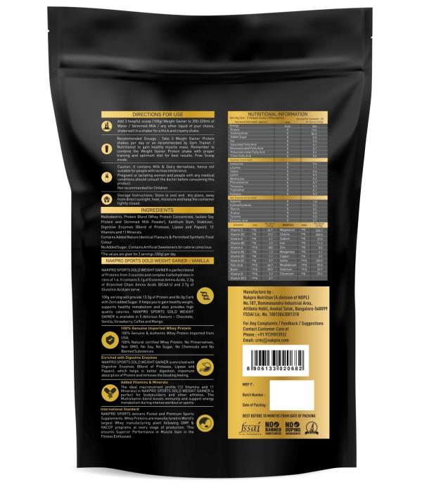 NAKPRO Vanilla Flavour High Protein & High Calorie Weight Gain Protein