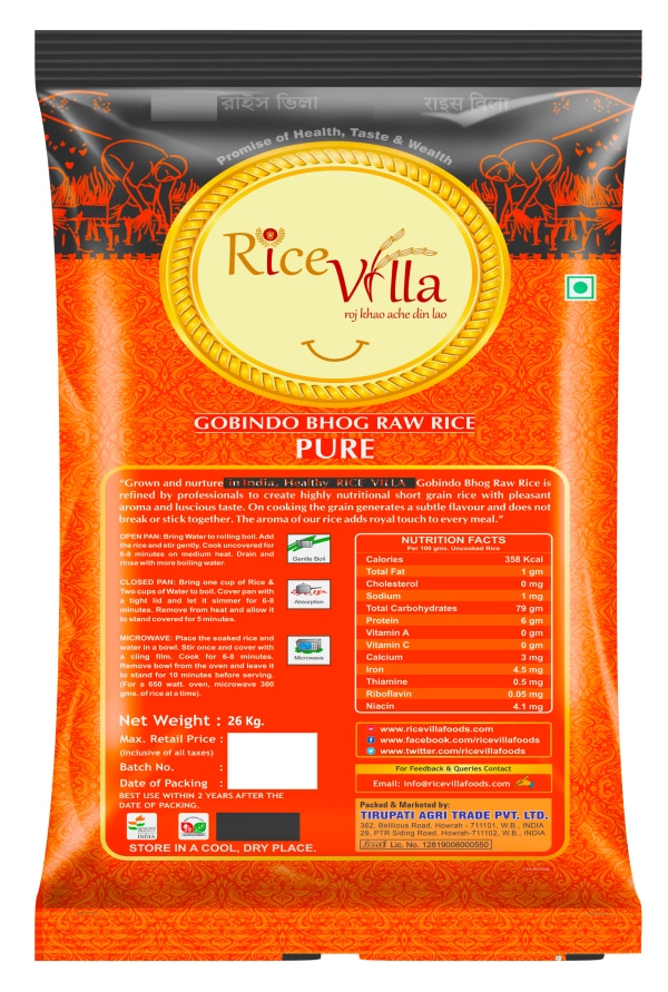 Rice Villa Pure 26 kg Gobindo Bhog Jeera Kasala Kaima rice