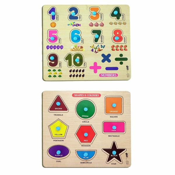 Grest Mini Wooden Shape , Colors and Numbers Puzzle with Knobs ...