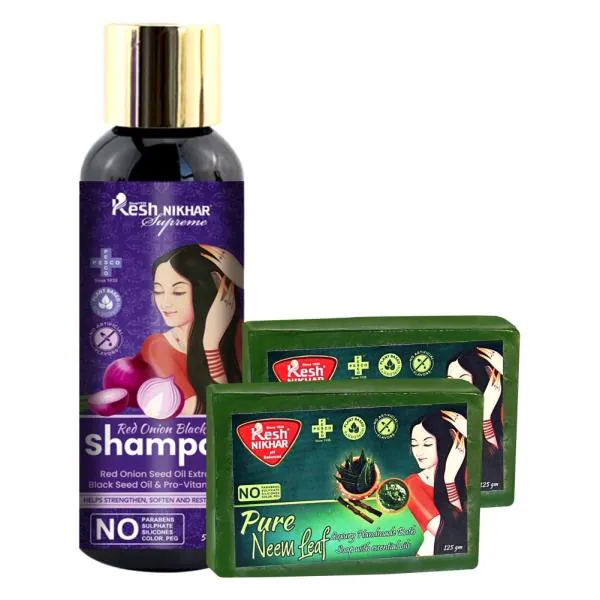 Kesh Nikhar Anti Dandruff 2 IN 1 Red Onion and Black Seed Shampoo For Scalp  and Hair -500 ml With Pure neem Leaf Soap Purifying Neem Soap For Acne -  JioMart