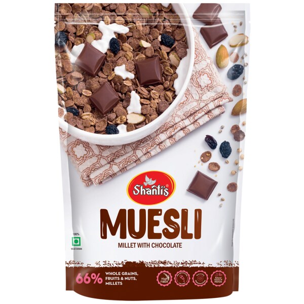 Shantis Chocolate Muesli Breakfast Cereal High in Iron Source of Fibre