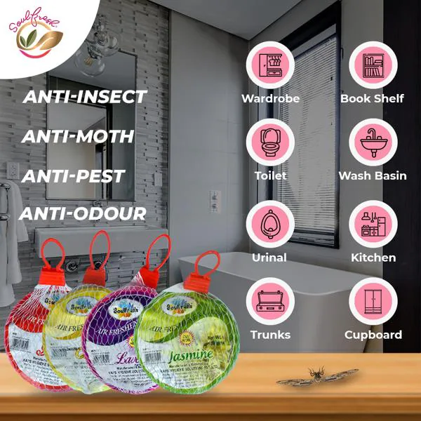 Soulfresh Jasmine Air freshener flower block, Bathroom & toilet freshener 100g each (Pack of 5 ...