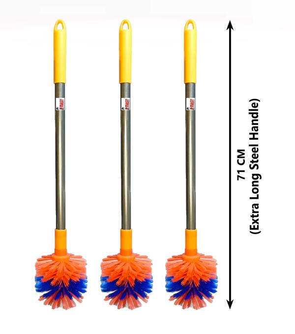 Mast Toilet Cleaning Brush Round with Extra Long Steel Handle Pack of