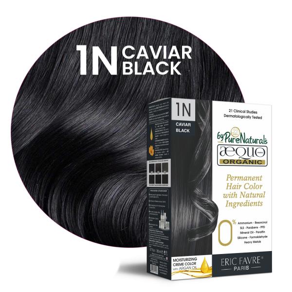 Aequo Organic Dermatologist Recommended Permanent Cream Hair Color Kit 1N  Caviar Jet Black 160ml - JioMart