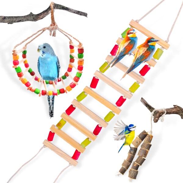 Buraq 2 Pcs Bird Toys Basic Bird Ladder Hanging Chewable Bird Toy Made with Bamboo for