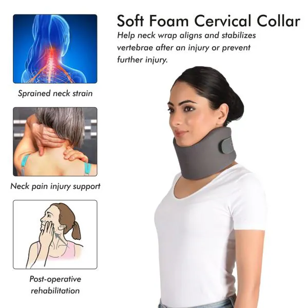 Accusure Grey Soft Cervical Collar Support Neck Brace Relieves Pain And