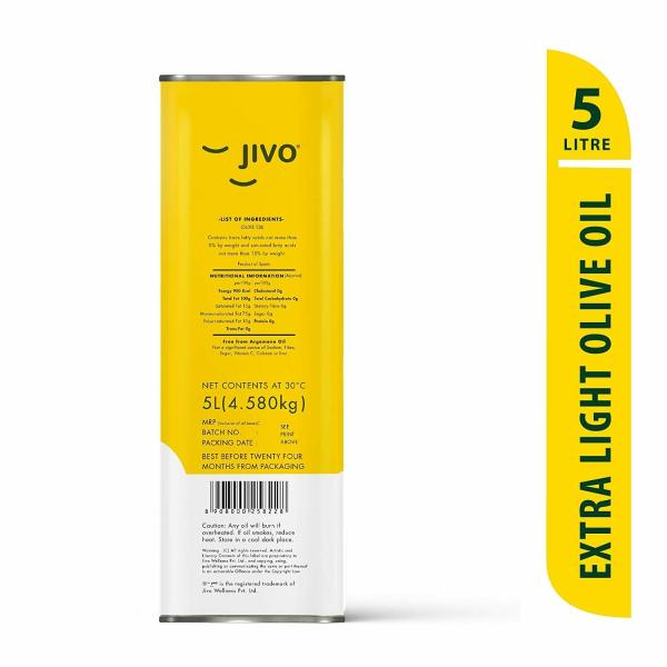 Jivo Olive Oil Extra Light 5 Ltr(TIN) for Roasting, Frying, Baking