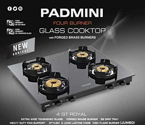 Padmini CS 4GT Royal Manual Ignition 4 Burner Gas Stove ISI Certified