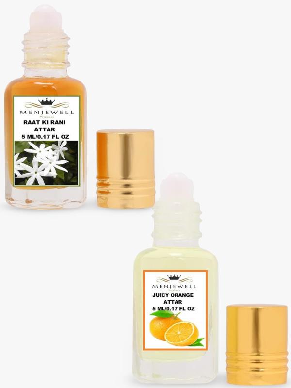 Menjewell Combo Pack Of 2PCs Attar(Raat Ki Rani 5ML,Juicy Orange 5ML