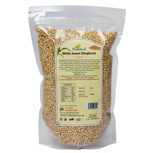 Farmbean Whole White Jowar Grains 1 KG / Sorghum / Jonna Native Low GI ...
