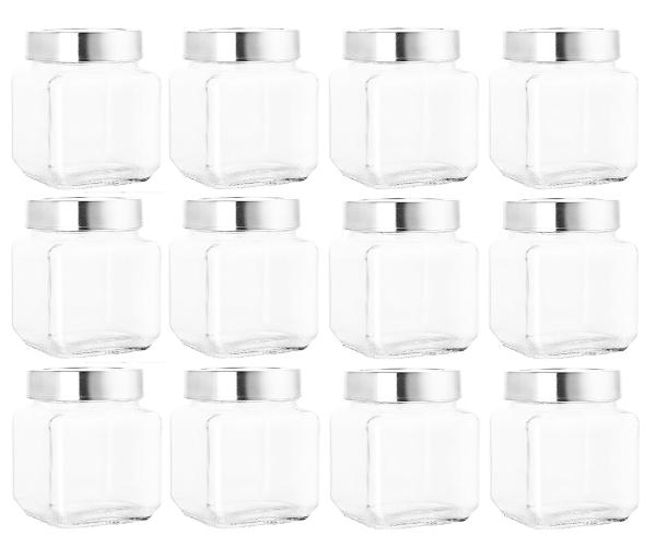 Machak Clear Glass Cubical Kitchen Container, 600 Ml (Set Of 12) JioMart