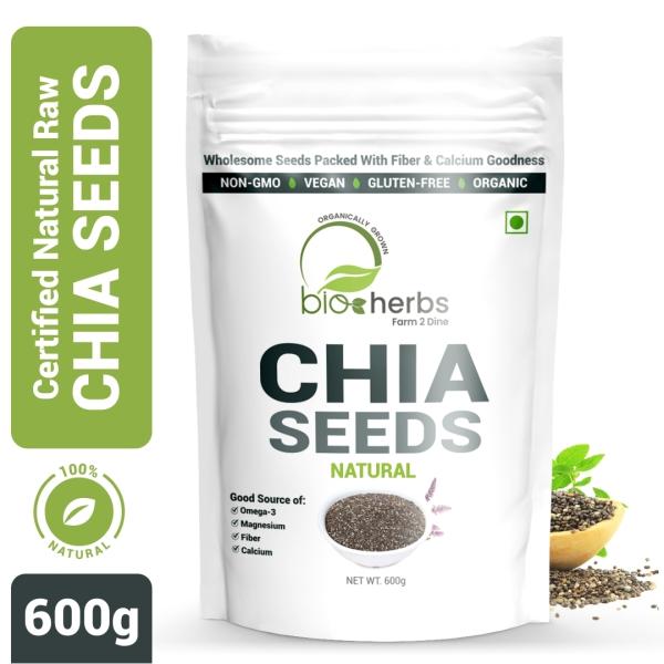 Bioherbs Certified Natural Raw Chia Seeds with Omega3 & Fiber 600 g