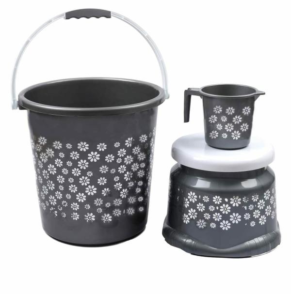 Regalo Bathroom Accessories Set Plastic Bath Set Bathroom Bucket, Mug