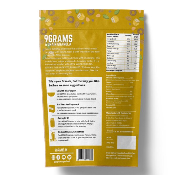 9GRAMS 6 Grain Granola with 4 Millets and 2 wholegrains, 300g with