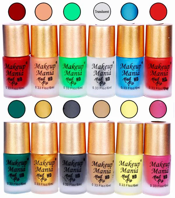 Makeup Mania HD Pro Nail Paint Combo, Matte Nail Polish Set Red, Green,  Golden etc (Pack of 12) - JioMart
