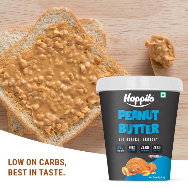 Happilo All Natural Unsweetened Peanut Butter Crunchy 1Kg, Protein Rich