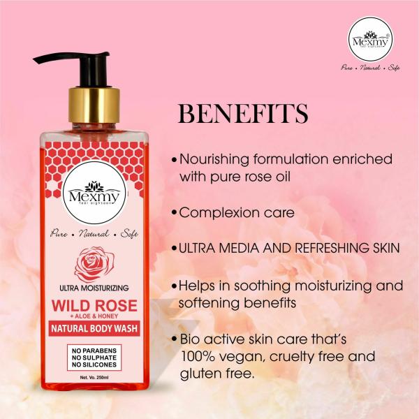Mexmy Wild Rose Skin Body Wash, Enriched With Wild Rose & Aloe, For All