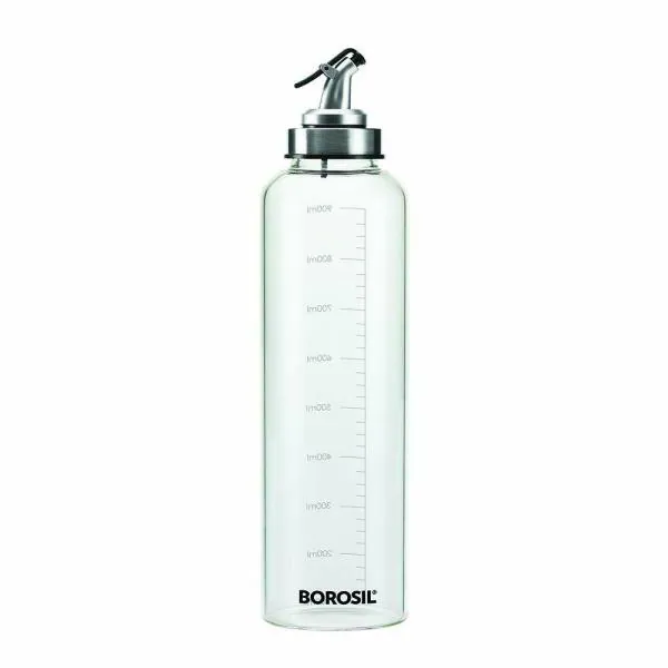 Borosil Glass Oil Dispenser (Transparent and Silver, 1L) JioMart