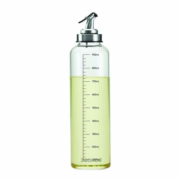 Borosil Glass Oil Dispenser (Transparent and Silver, 1L) JioMart