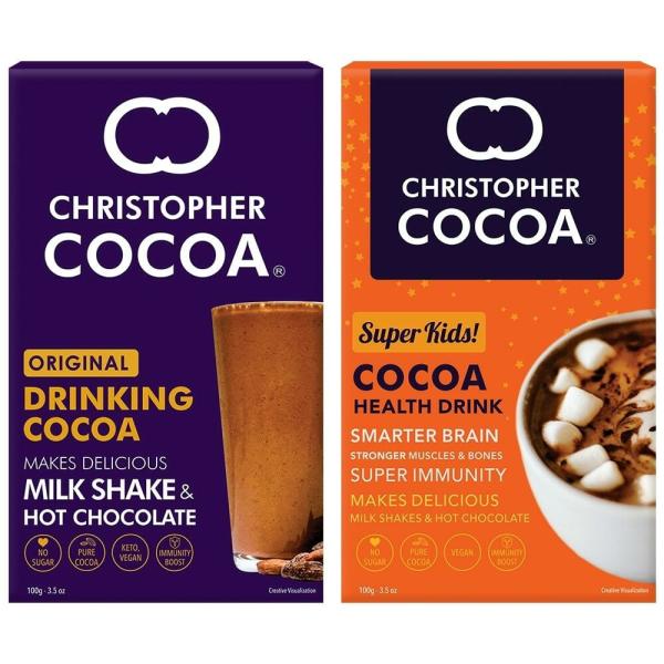Christopher Cocoa Powder, Drinking Chocolate Cocoa, 100g, Super Kids Cocoa Powder Health and