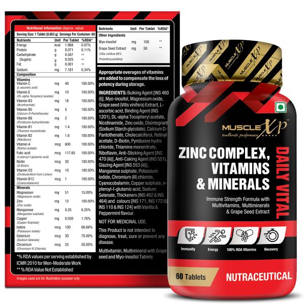 MuscleXP Zinc Complex Vitamins & Minerals Daily Vital, 100 RDA