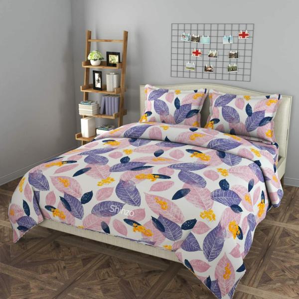 Shinzo Polycotton Fabric Modern Double Bed Bedsheet with 2 Full Size