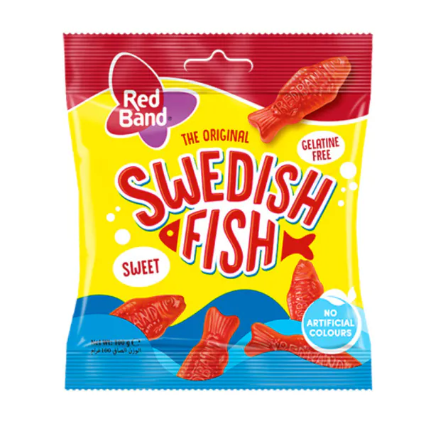Red Band Swedish Fish Veg Imported Gelatine free Raspberry Jelly Gummy