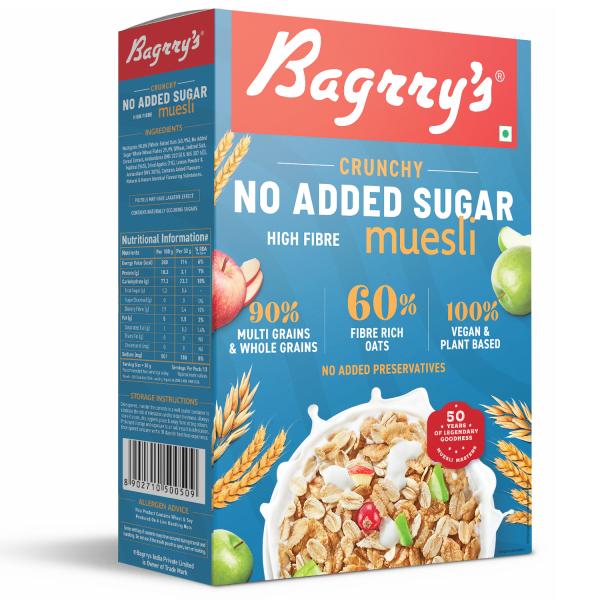 Bagrry's Crunchy Muesli No Added Sugar 0, 500 GM 90 Multi Grains